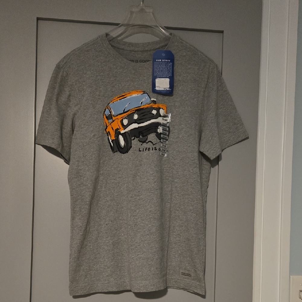 Life Is Good Gray and Orange Short Sleeve Tees